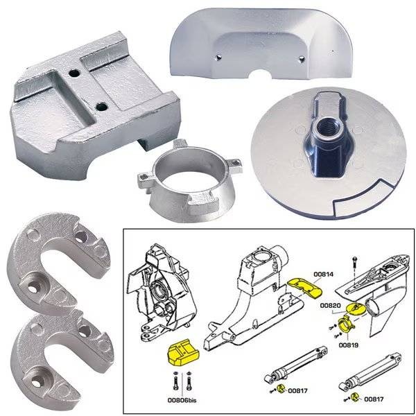 Anode Kit w/Hardware - Mercury Alpha 1 Gen 2 - Magnesium, Tecnoseal, Mfr#: 20801MG